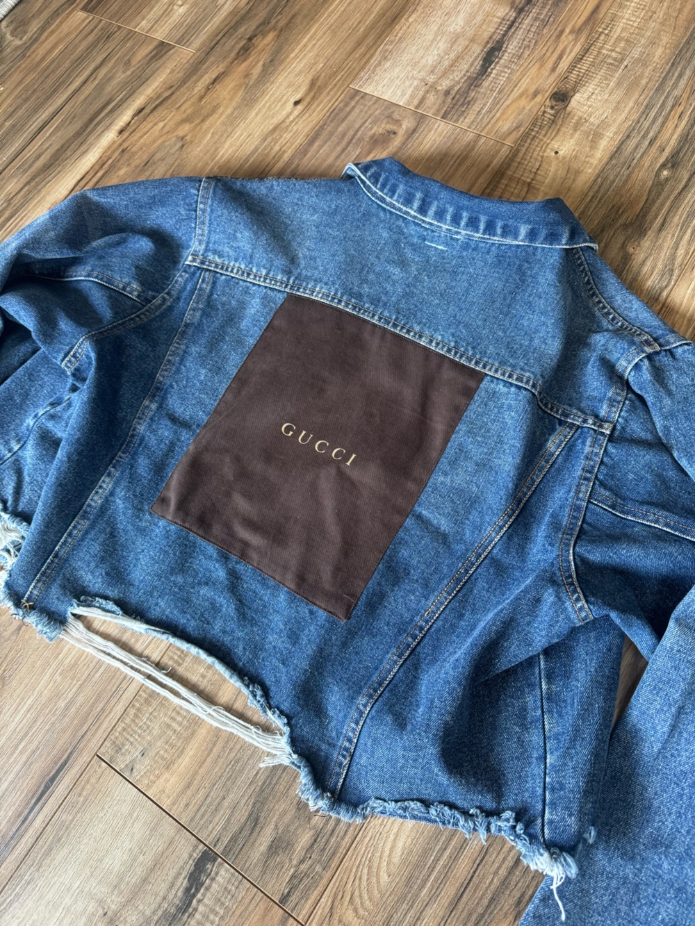 Distressed Cropped Denim Jacket - Blue